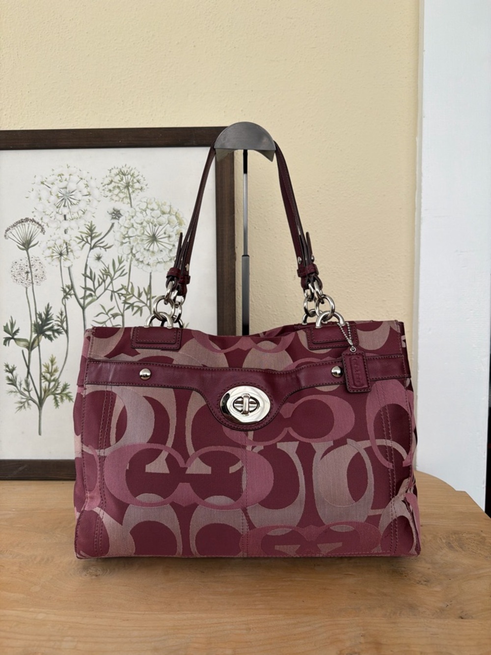 Coach Burgundy Signature Jacquard Shoulder Bag